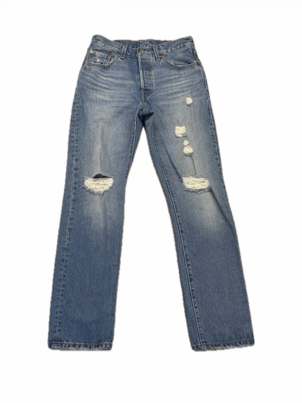 Levis 501 Jeans Women’s Original Fit Button Fly Denim High Rise 25x30 Distressed